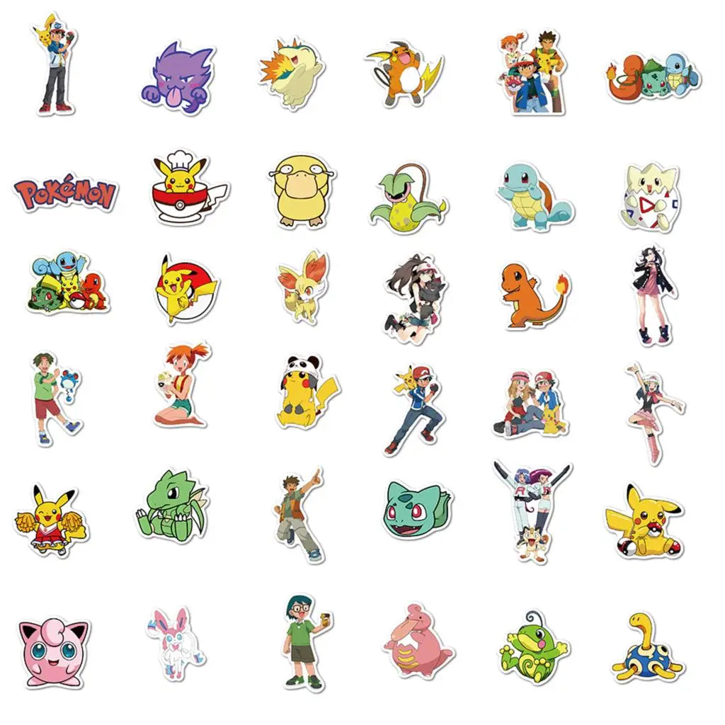 50/100Pcs Pokemon Stickers Kawaii Pikachu Skateboard Bicycle Guitar Laptop Kids Waterproof Stiker Toys ALPENZO