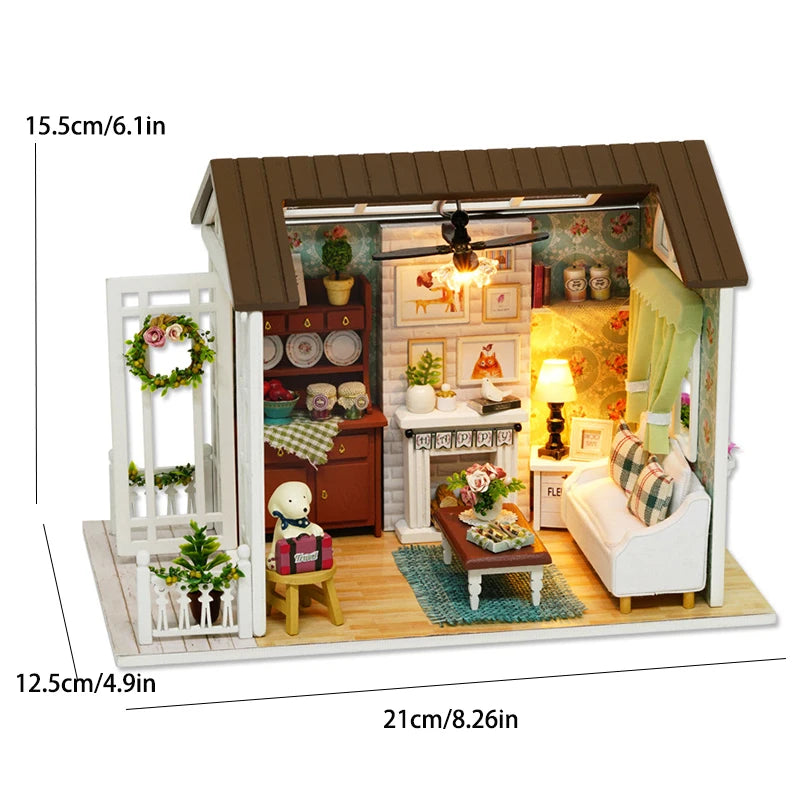 Kitten Mini Wooden Doll House Model Building Kits Toy Home Kit Creative Room Bedroom Decoration with Furniture For Birthday Gift ALPENZO