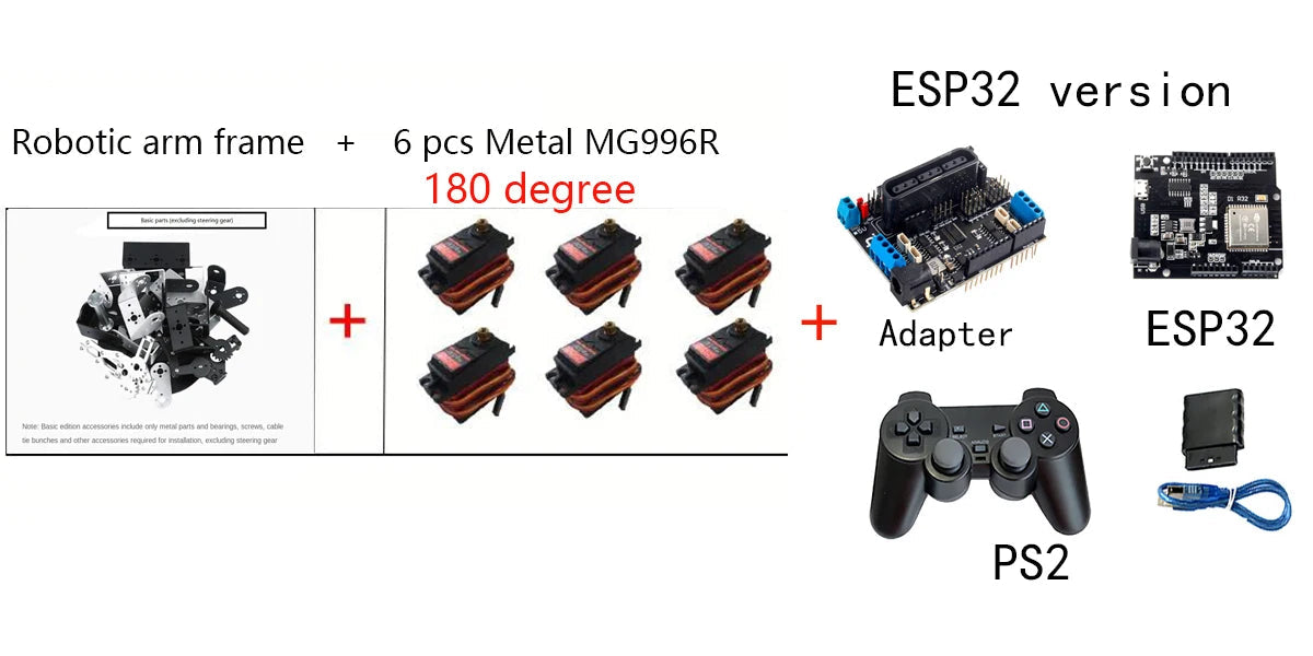 360 Degrees 6 DOF Robot Metal Alloy Mechanical Arm Claw Kit MG996R for Arduino Robotics Kit Educational Ps2 Programmable Toys ALPENZO