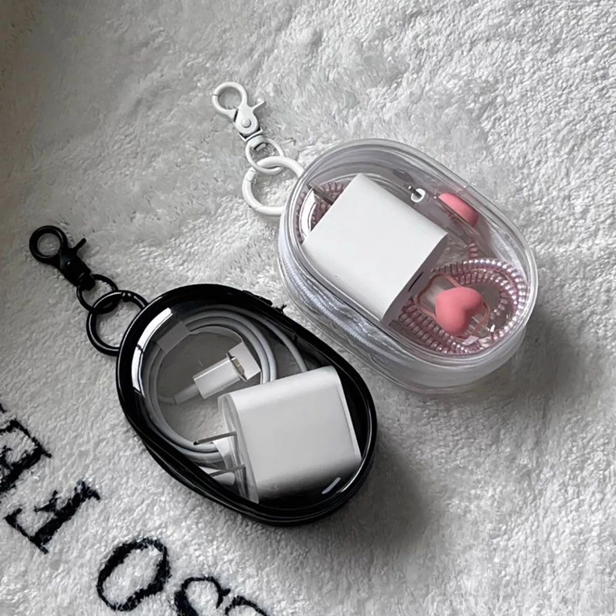 2pcs Multifunctional Clear Data Cable Storage Box Outdoor Travel Headset Storage Bag Data Cable Round Storage Bag