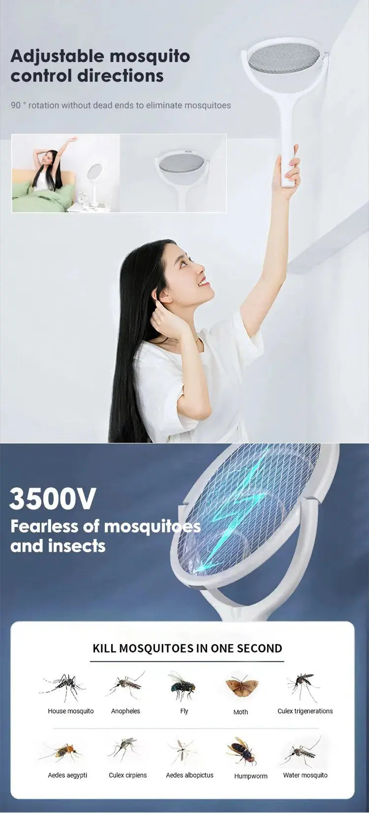 5 In 1 Fast Charging Racket Kill Fly Bug Safety Insulated Battery Powered Lamp ABS Adjustable Electric Mosquito Swatter - ALPENZO