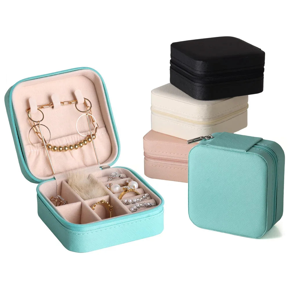 Mini Jewelry Storage Box Portable Home Travel Earrings Necklace Storage Case for Women Ring Organizer PU Leather Display Case