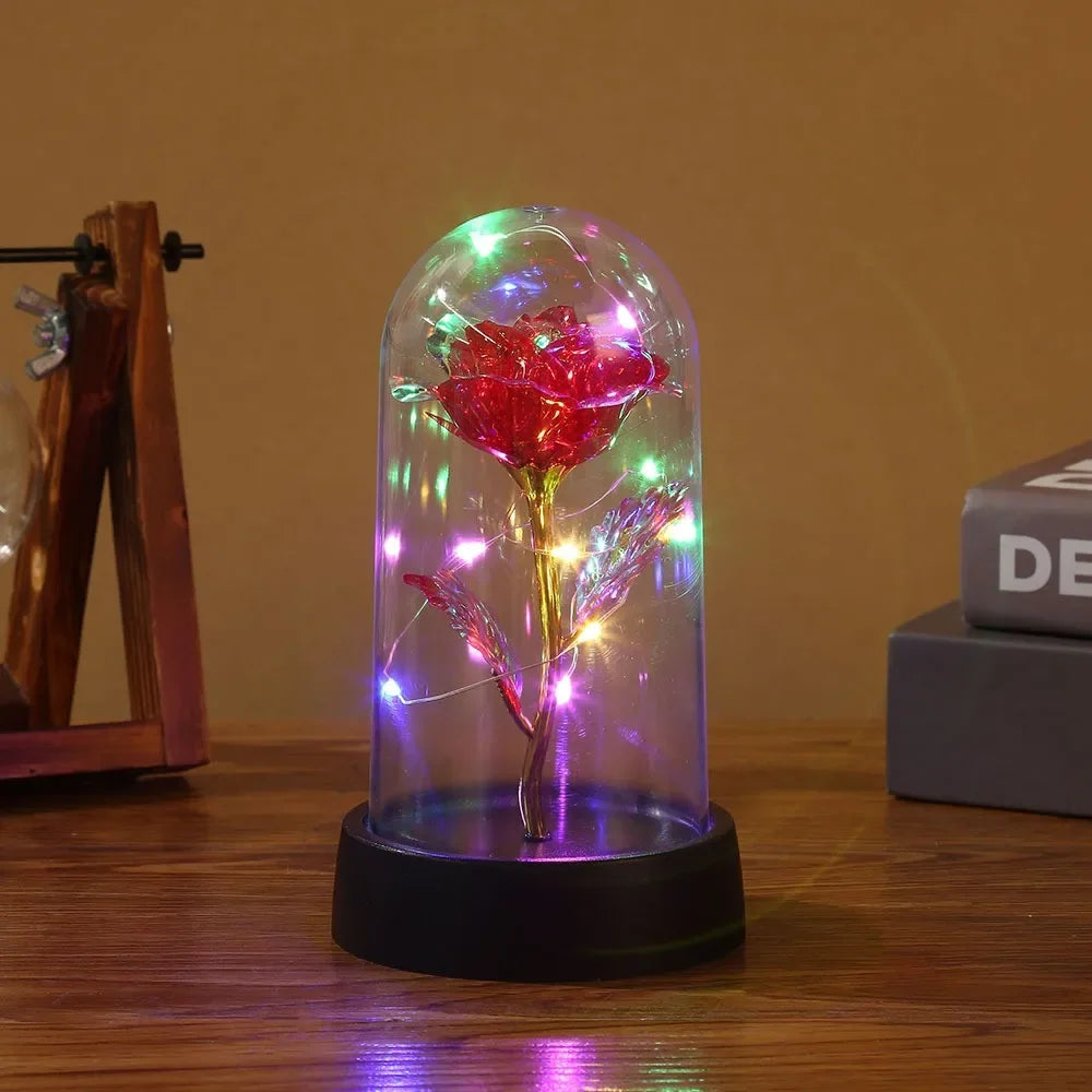 Valentines Day Gift for Girlfriend Eternal Rose LED Light Foil Flower In Glass Cover Mothers Day Wedding Favors Bridesmaid Gift - ALPENZO