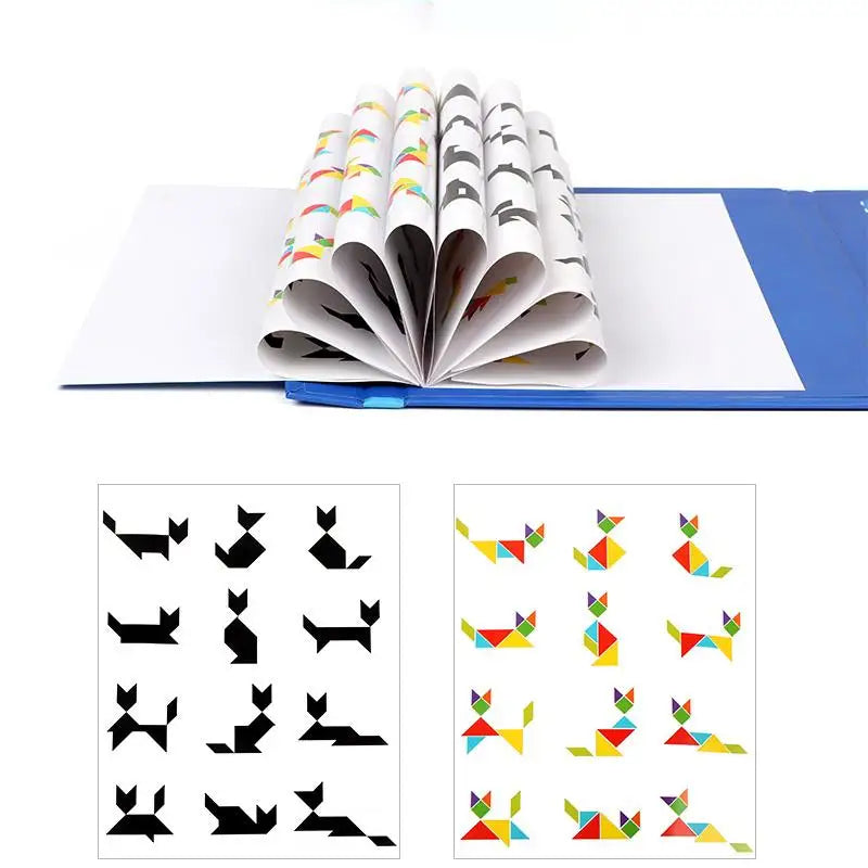 Wooden Jigsaw Magnetic Tangram Puzzle Book Educational Toys For Children Baby Kid Portable Montessori Learning Intelligence ALPENZO