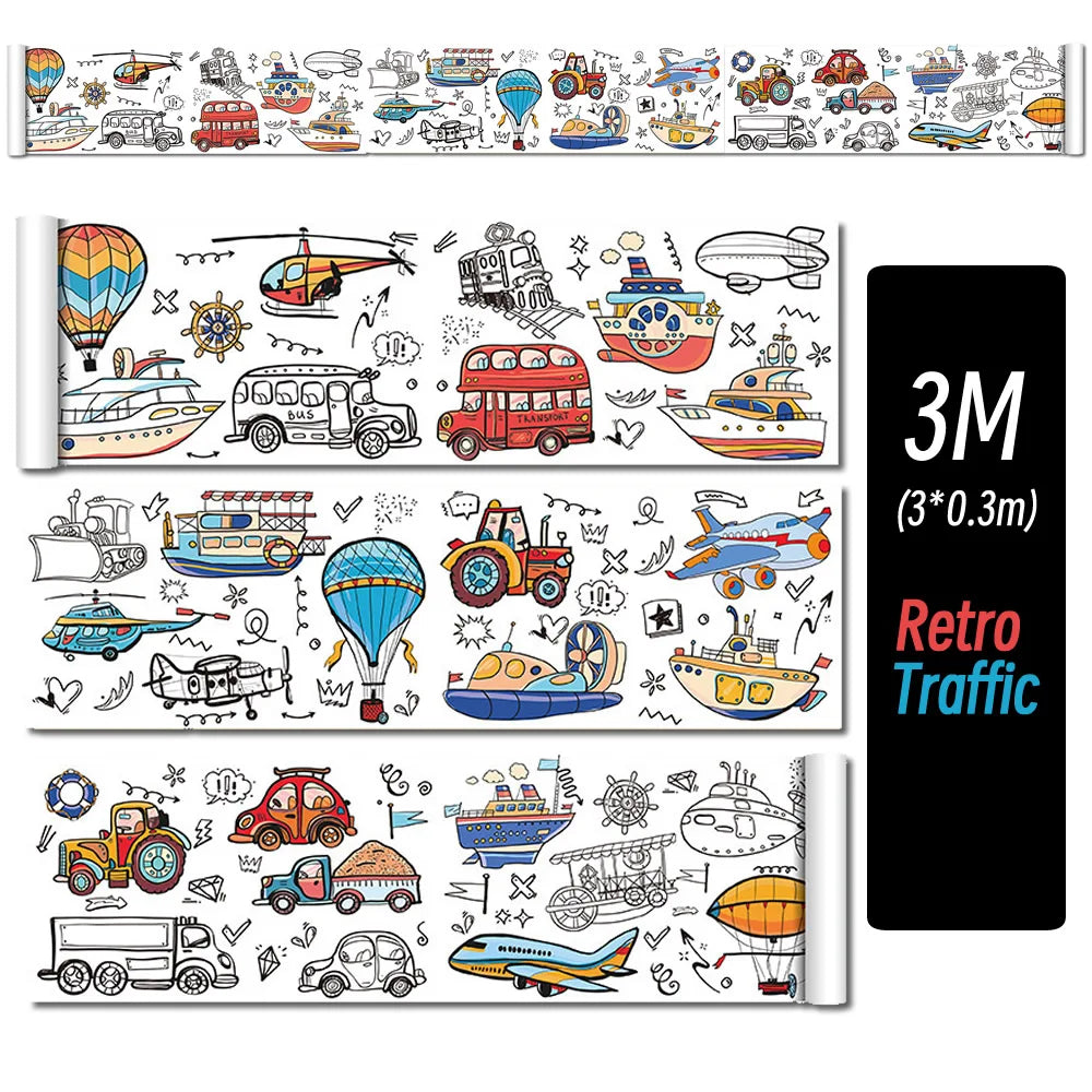 0.9/3M Space Food Animal Canvas Children's Drawing Roll DIY Coloring Paper Roll Color Filling Graffiti Paper-cut Painting School ALPENZO