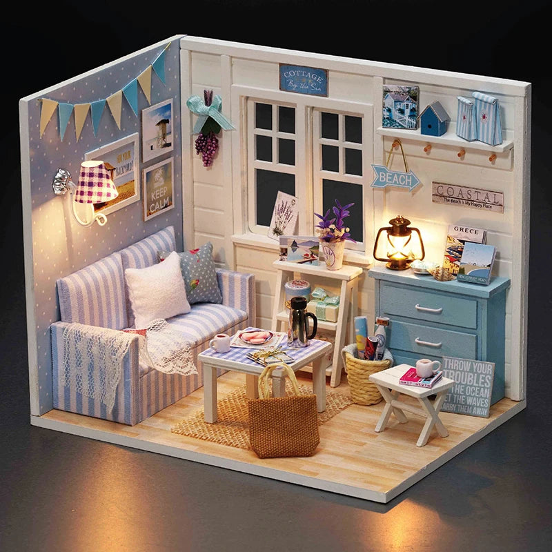 Kitten Mini Wooden Doll House Model Building Kits Toy Home Kit Creative Room Bedroom Decoration with Furniture For Birthday Gift ALPENZO