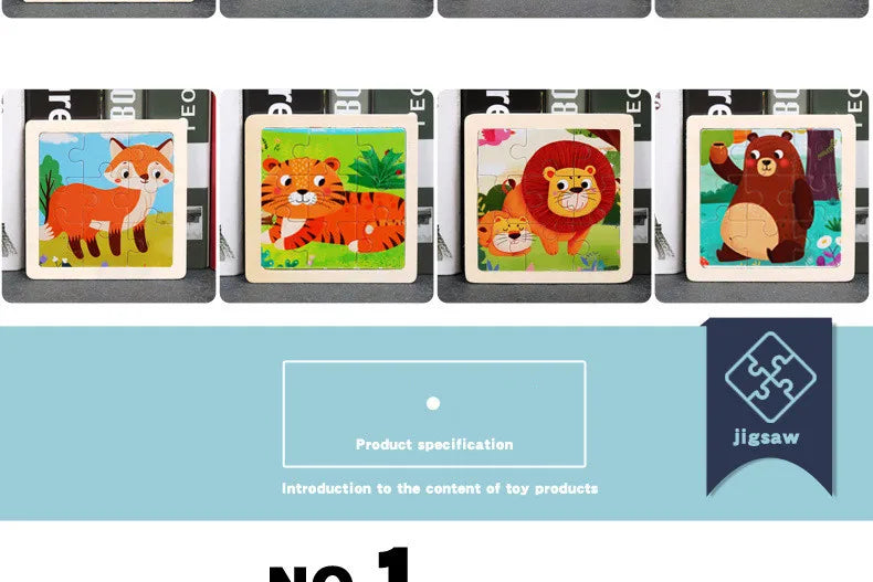 Hot Sale 11X11CM Kids Wooden Puzzle Baby Cartoon Animal Traffic Tangram Wood Puzzle Educational Jigsaw Toys For Children Gifts ALPENZO