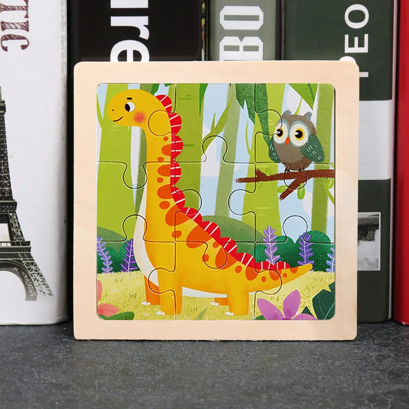 Hot Sale 11X11CM Kids Wooden Puzzle Baby Cartoon Animal Traffic Tangram Wood Puzzle Educational Jigsaw Toys For Children Gifts ALPENZO