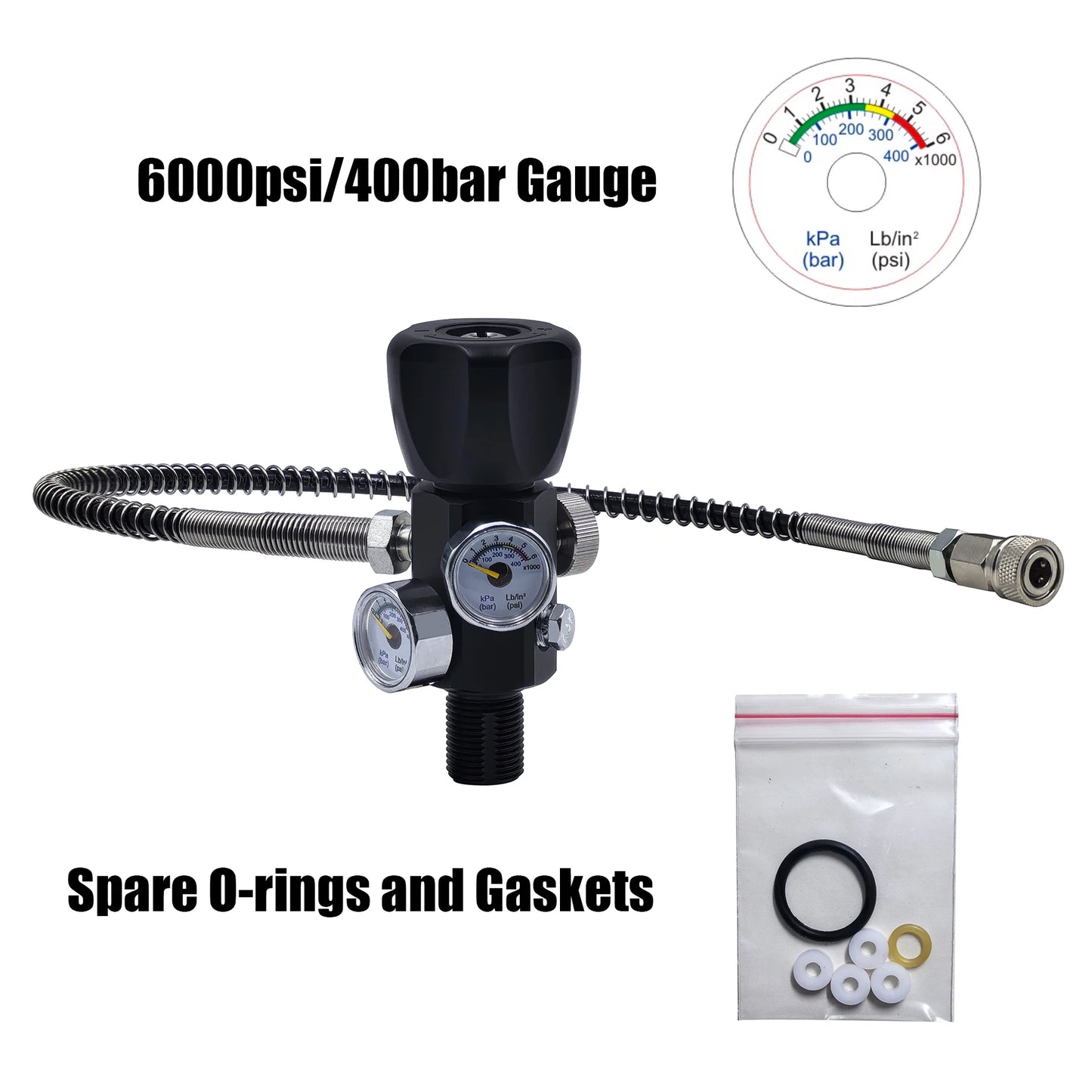 DIN Valve Fill Station Adapter 4500psi/300bar with 20inches Hose Dual Gauge for Charging Scuba Tank Diving