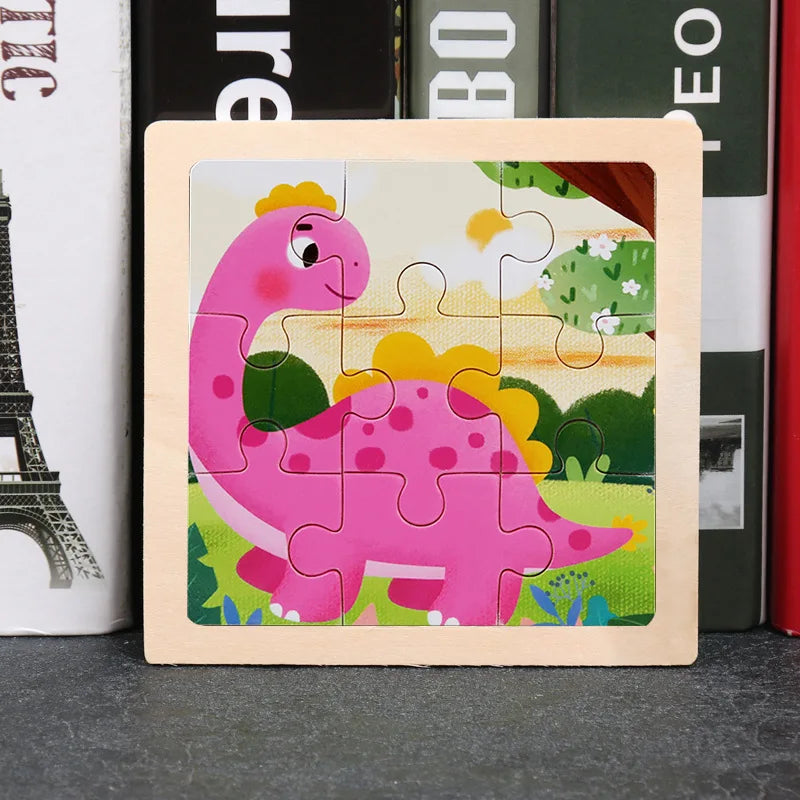 Hot Sale 11X11CM Kids Wooden Puzzle Baby Cartoon Animal Traffic Tangram Wood Puzzle Educational Jigsaw Toys For Children Gifts ALPENZO