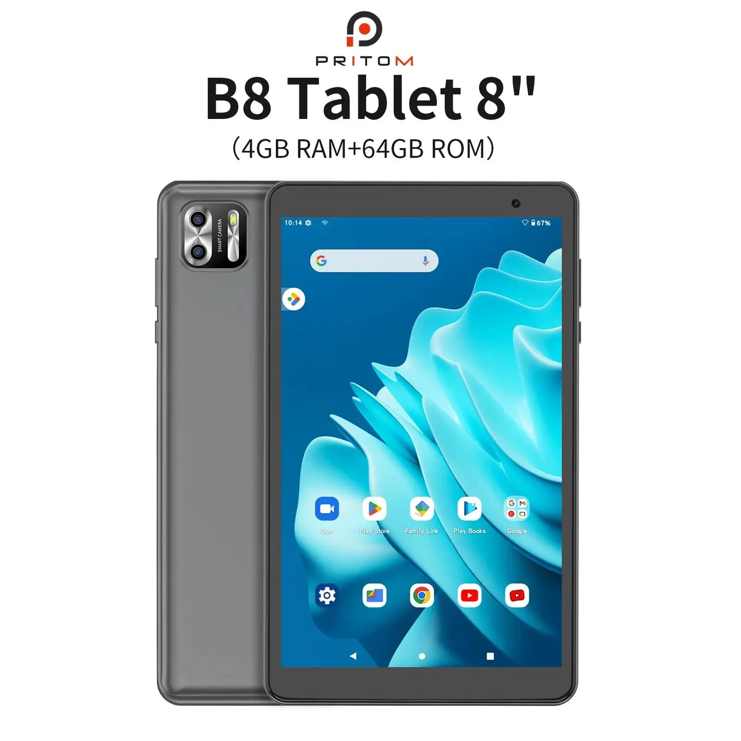 PRITOM 8 Inch Tablet Android 13, 8GB(4+4 Expand) RAM 64GB ROM,1TB Expand,1280x800 IPS Screen 5000MAH Battery,Dual Camera, WiFi - ALPENZO