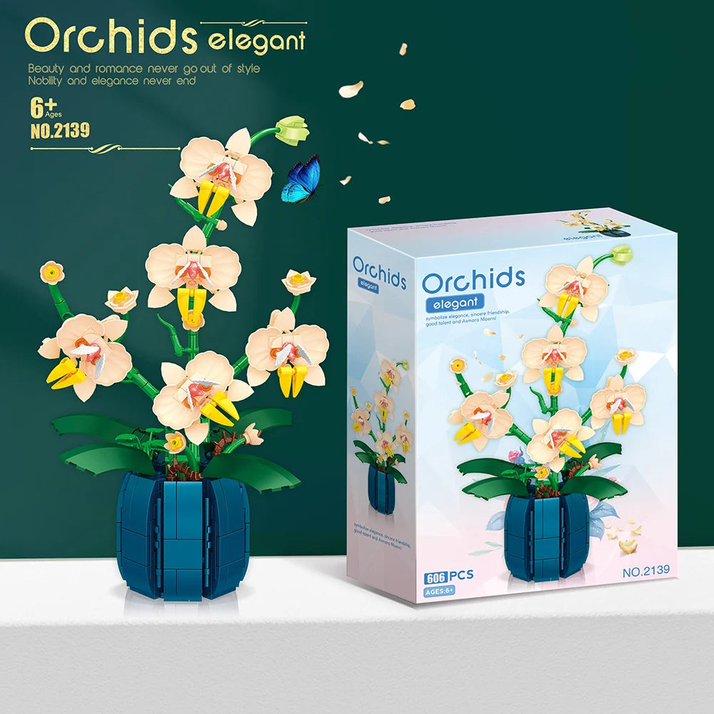 616PCS Orchid Building Blocks Flowers Bouquet Flower Blocks Bonsai Plant Model Bricks Romantic Home Decoration Toy For Kids Gift ALPENZO