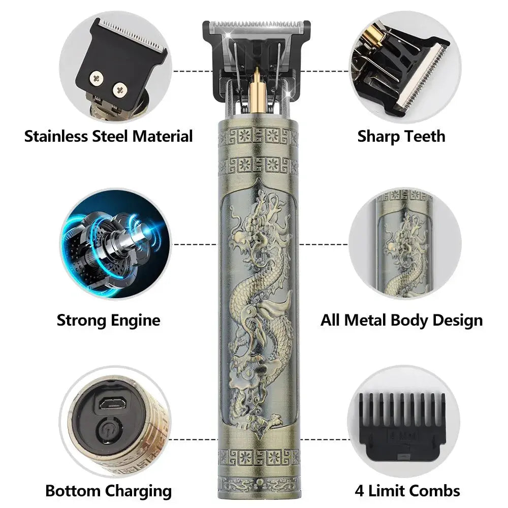 Vintage T9 Electric Hair Cutting Machine Hair Clipper Professional Men Shaver Rechargeable Barber Trimmer for Men Dragon Buddha - ALPENZO