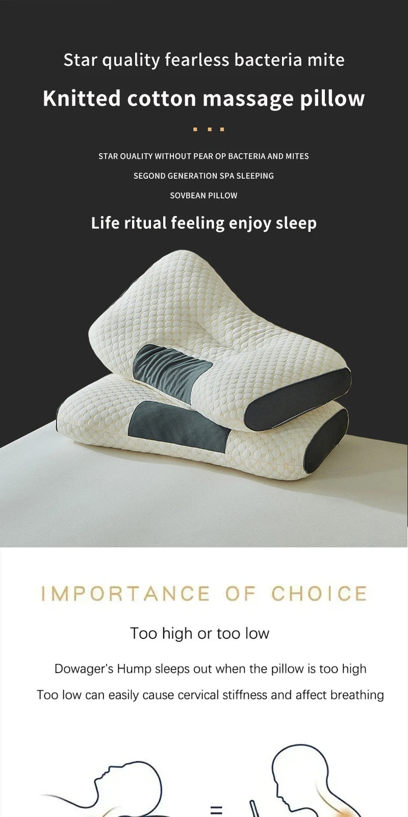 New Neck Pillow Help Sleep Protect The Neck Cervical Orthopedic Soybean Fiber Massage Household SPA Pillow For Sleeping Almohada - ALPENZO