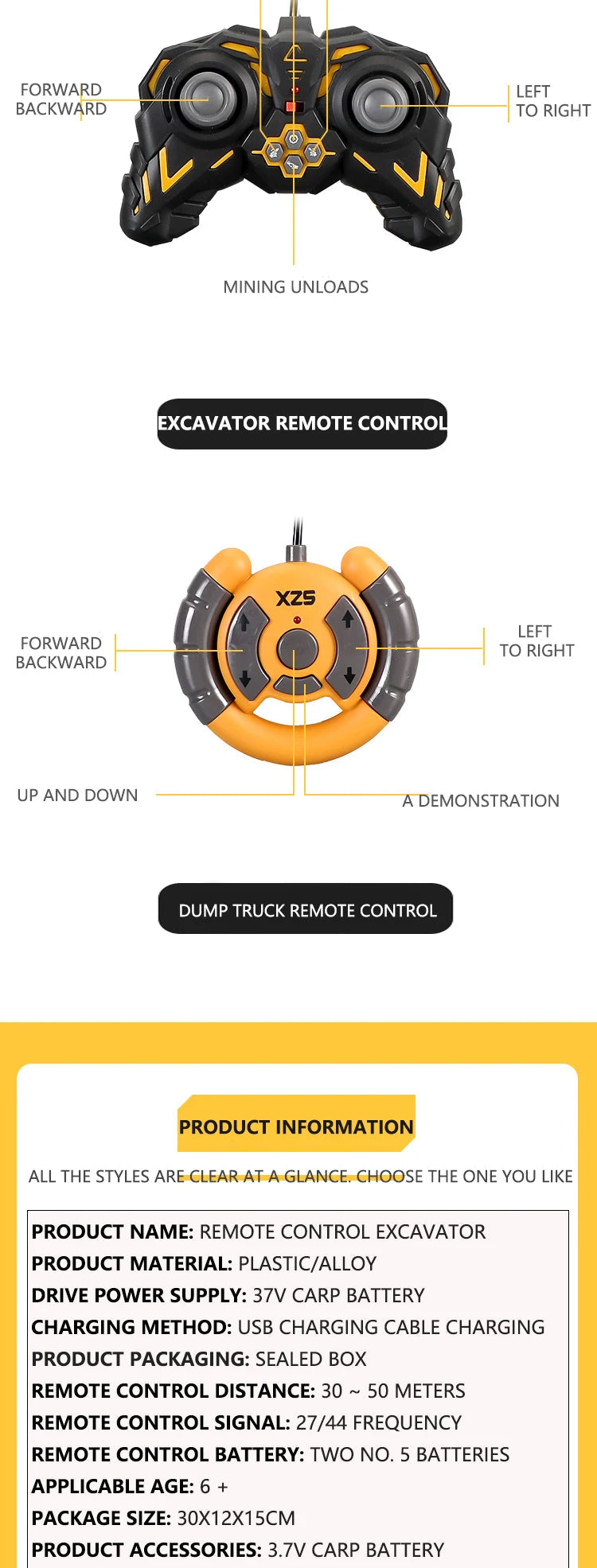 RC Excavator Dumper Car 2.4G Remote Control Engineering Vehicle Crawler Truck Bulldozer Toys for Boys Kids Christmas Gifts ALPENZO