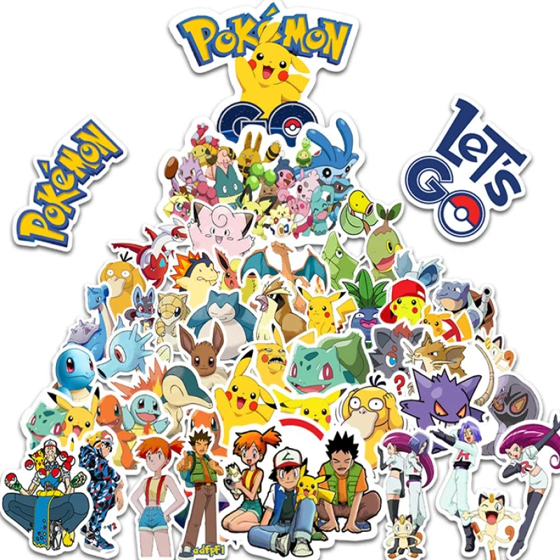 50/100Pcs Kawaii Pikachu Pokemon Stickers Motorcycle Phone Car Skateboard Laptop Decal Sticker Waterproof Classic Kid Toy ALPENZO