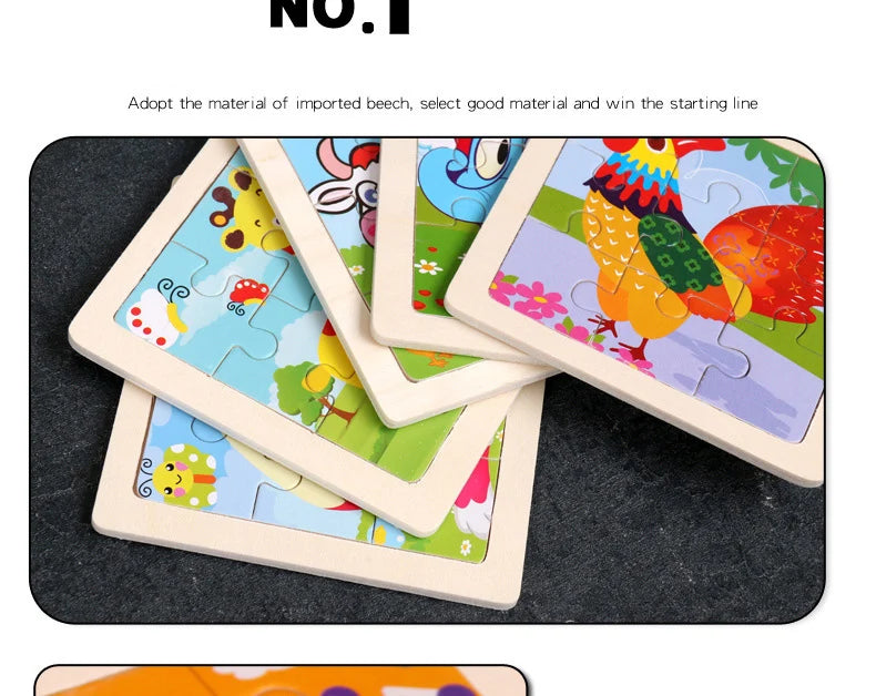 Hot Sale 11X11CM Kids Wooden Puzzle Baby Cartoon Animal Traffic Tangram Wood Puzzle Educational Jigsaw Toys For Children Gifts ALPENZO