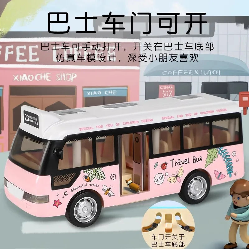 School Bus Toys Cars Die Cast Plastic Little Cars City Bus With Sound And Light Up Friction Powered Cars Play Toys Gift For Kids ALPENZO