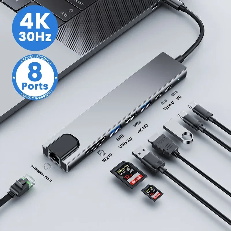 USB C HUB Type C Splitter Thunderbolt 3 Docking Station Laptop Adapter With For Macbook Air M1 iPad Pro - ALPENZO