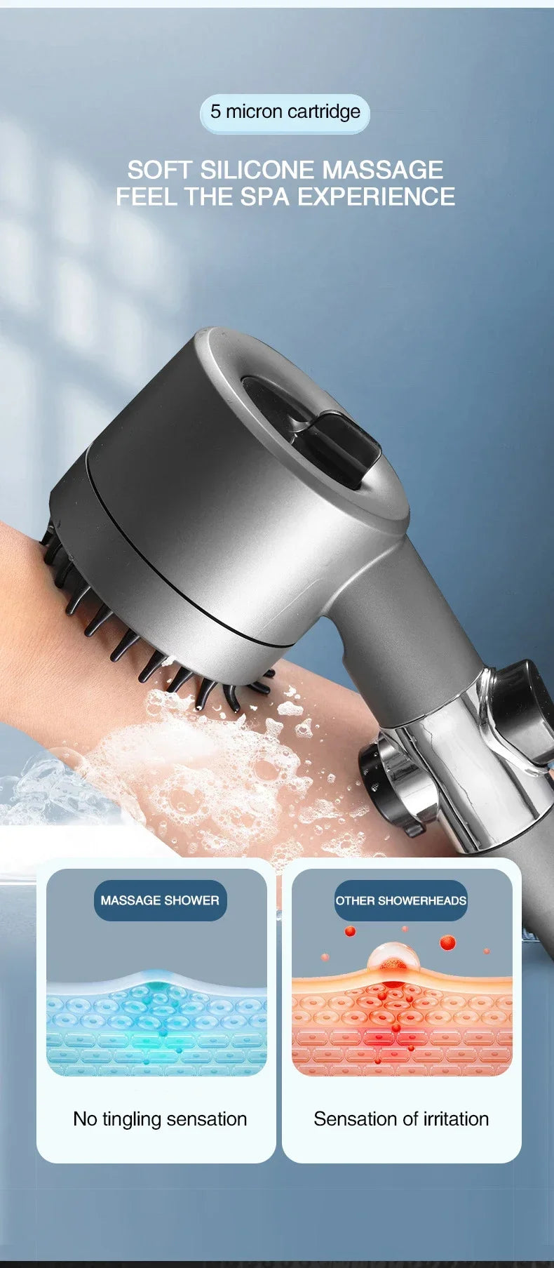 High Pressurized Filter Shower Head 3-mode Adjustable Spray with Massage Brush Rain Faucet Bathroom Accessories - ALPENZO
