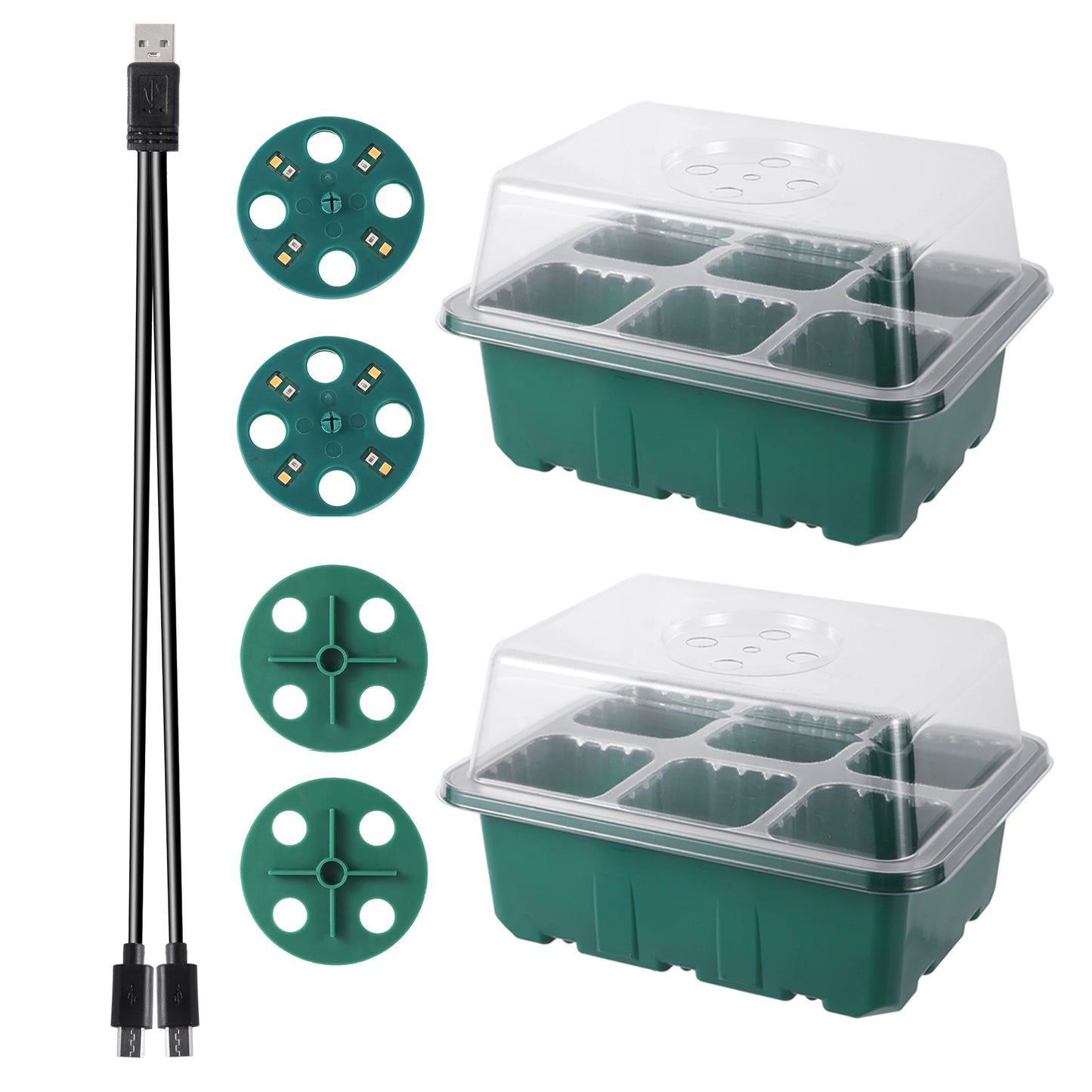Seed Starter Tray Box With LED Grow Light Nursery Pot Seedling Germination Planter Adjustable Ventilation Humidity 6/12/13 Cell - ALPENZO