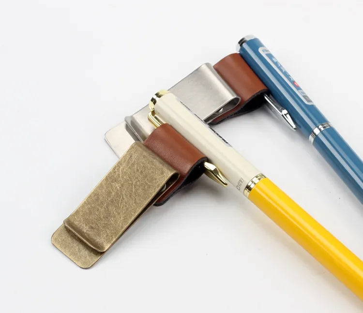 Vintage Brass Notebook Metal Pen Clips PU Leather Pen Holder Loose Leaf Dairy Memo Clip Bookmarks Journal Planner Pencil Holder ALPENZO