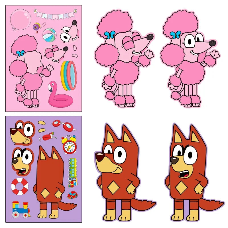 6/12/18Pcs Bluey Anime Cartoon Dog Puzzle Stickers Cute Children DIY Color Puzzle Education Stickers Kids Funny Toys Gift ALPENZO