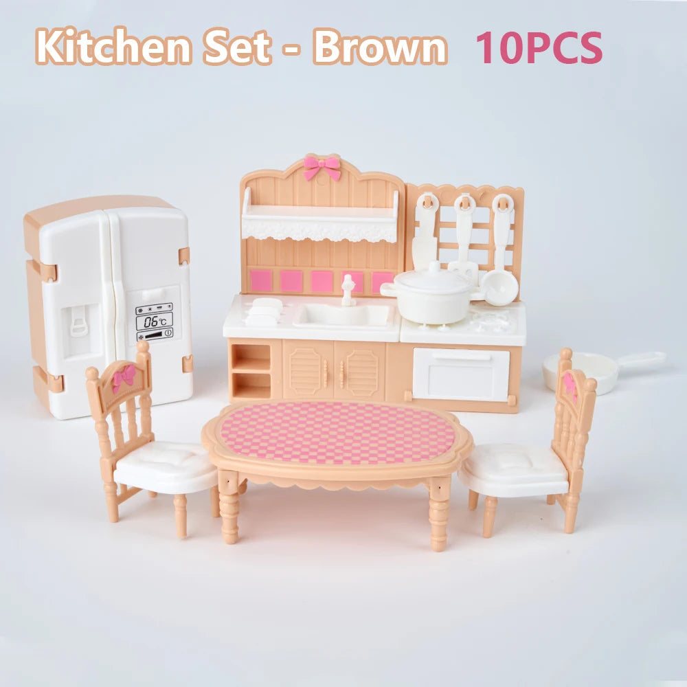 24Pcs Style Brown Miniature DollhouseFurniture Accessory Kids Toy Cute Kawaii Pink Kitchen Cooking Things For Girl Gifts ALPENZO