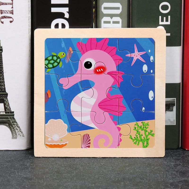 Hot Sale 11X11CM Kids Wooden Puzzle Baby Cartoon Animal Traffic Tangram Wood Puzzle Educational Jigsaw Toys For Children Gifts ALPENZO