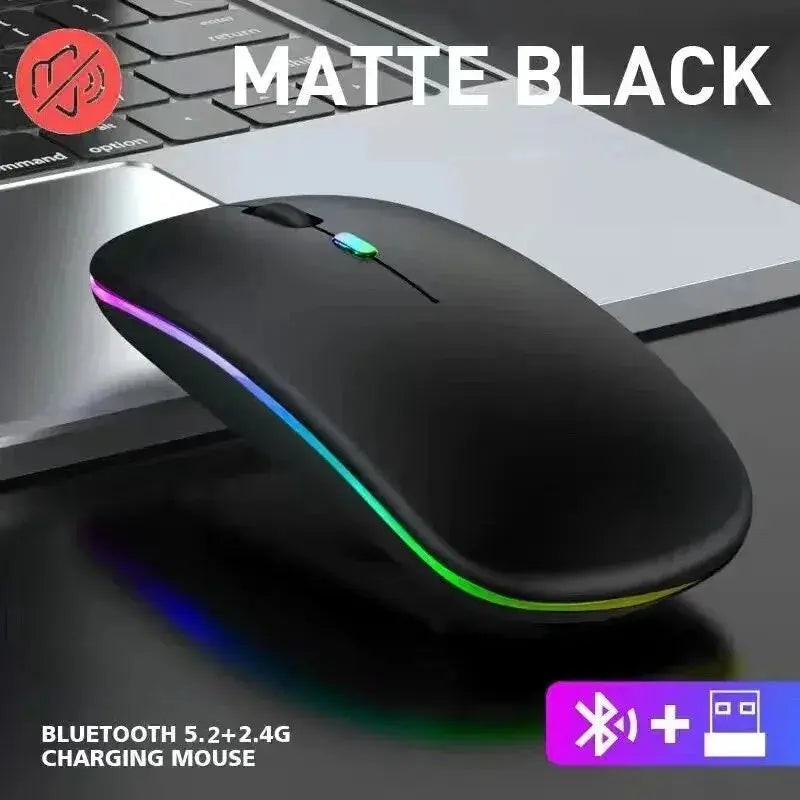 Wireless Mouse Rechargeable Silent LED Backlit Mice PC Laptop Computer Mous 2.4Ghz Receiver Bluetooth Dual Mode Optical Mice - ALPENZO
