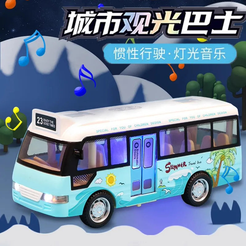 School Bus Toys Cars Die Cast Plastic Little Cars City Bus With Sound And Light Up Friction Powered Cars Play Toys Gift For Kids ALPENZO