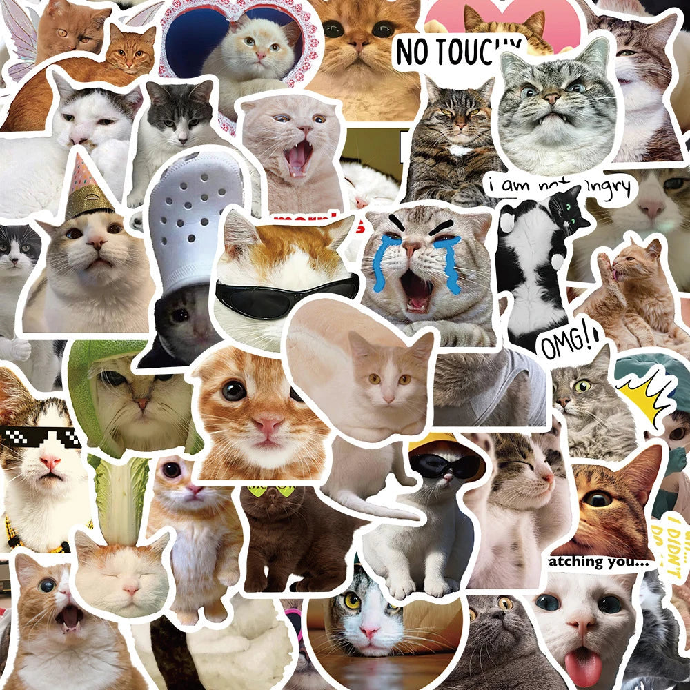 10/30/50pcs Kawaii Cat Meme Stickers Graffiti Notebook Luggage Laptop Phone Stationery Cute Cartoon Decals DIY Waterproof Toys ALPENZO