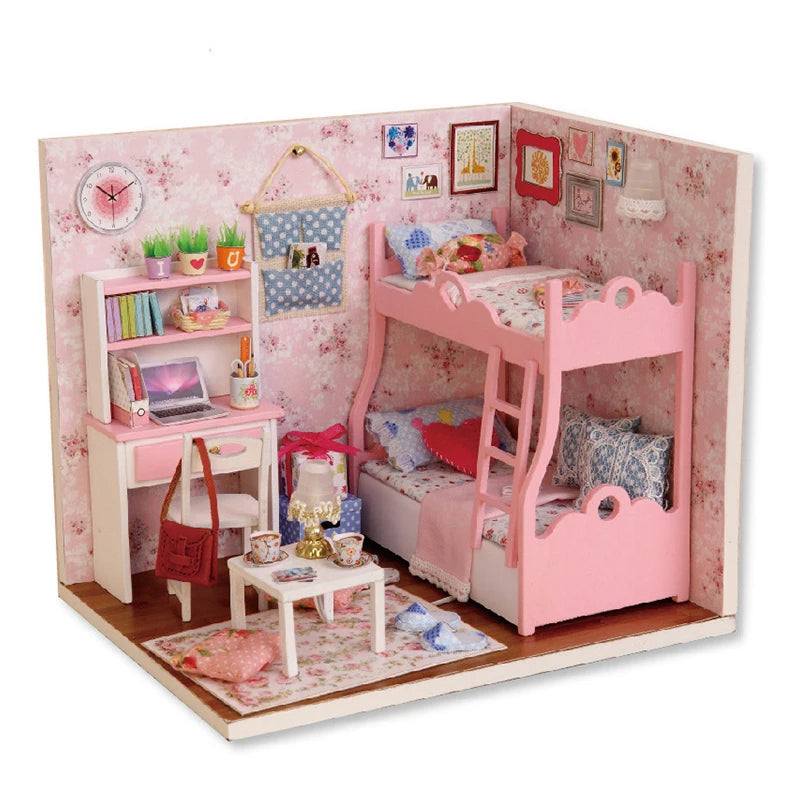 Kitten Mini Wooden Doll House Model Building Kits Toy Home Kit Creative Room Bedroom Decoration with Furniture For Birthday Gift ALPENZO