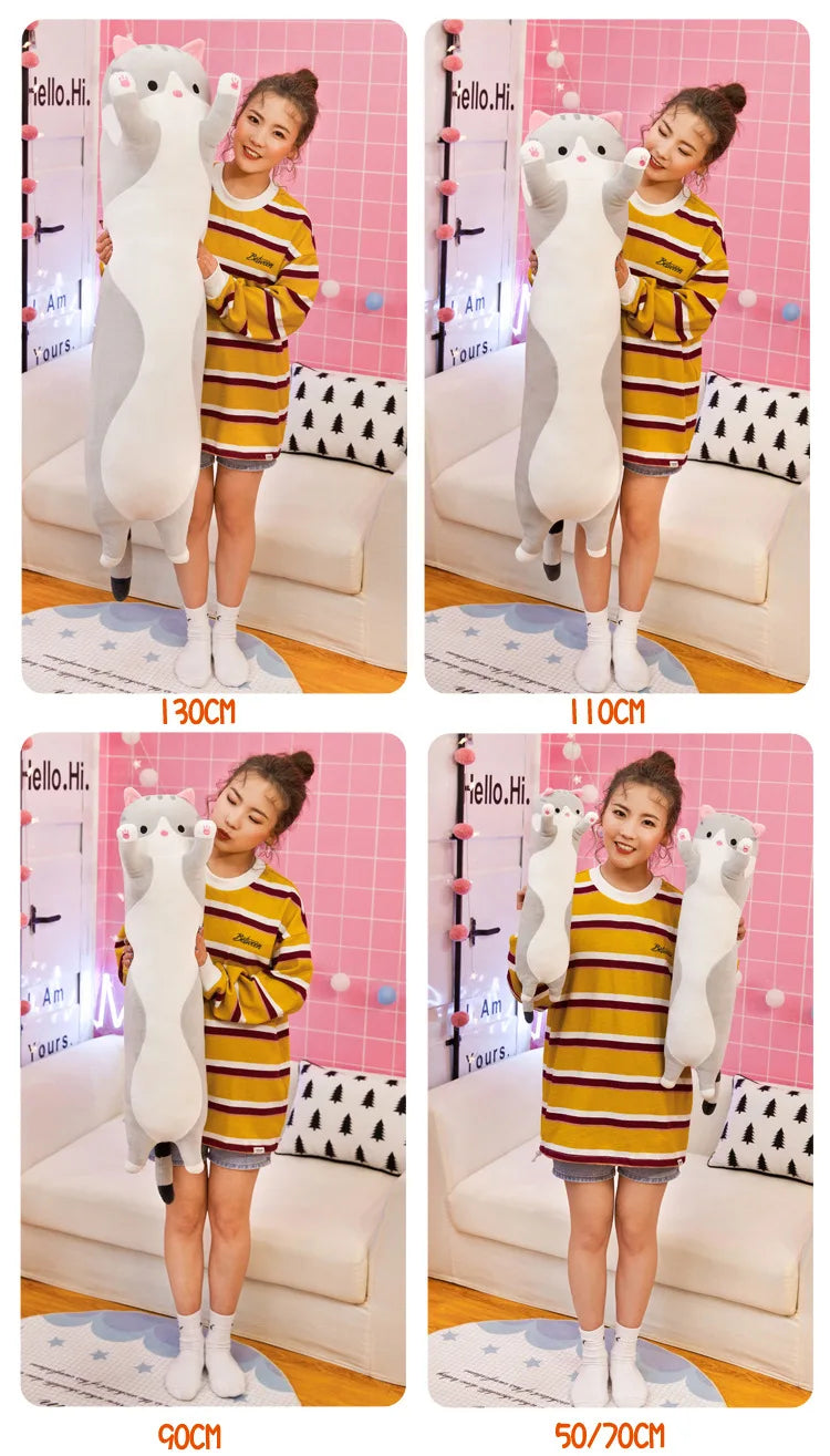 50-70cm Long Cat Plush Toys Cute Animal Cat Creative Long Soft Toys Office Break Nap Sleeping Pillow Stuffed Gift Doll For Kids ALPENZO