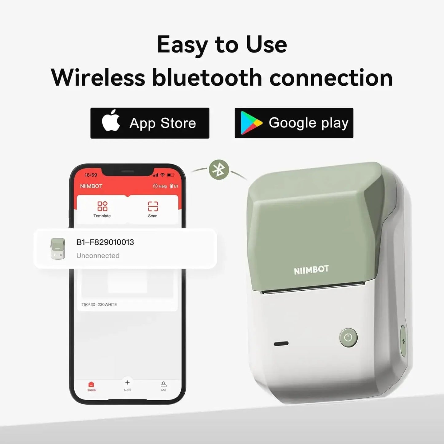 NIIMBOT B1 Portable Thermal Printer With Tapes 2 Inch Adhesive Label Machine Mini Bluetooth Sticker Maker Waterproof Labels Roll - ALPENZO