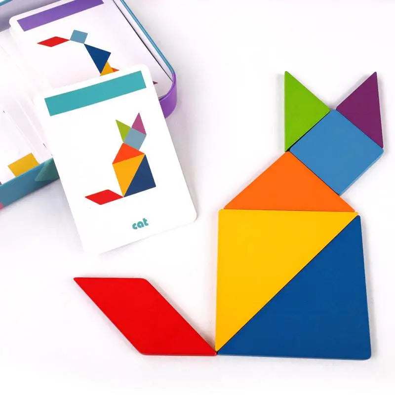 Wooden Jigsaw Magnetic Tangram Puzzle Book Educational Toys For Children Baby Kid Portable Montessori Learning Intelligence ALPENZO