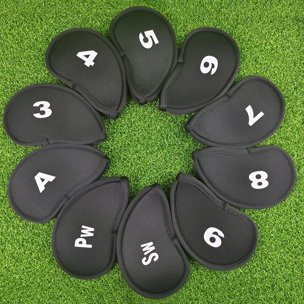 10Pcs/set Golf Iron Head Covers Iron Golf Club Protective Black/Red/Blue Golf Club Iron Head Protector Golf Accessories