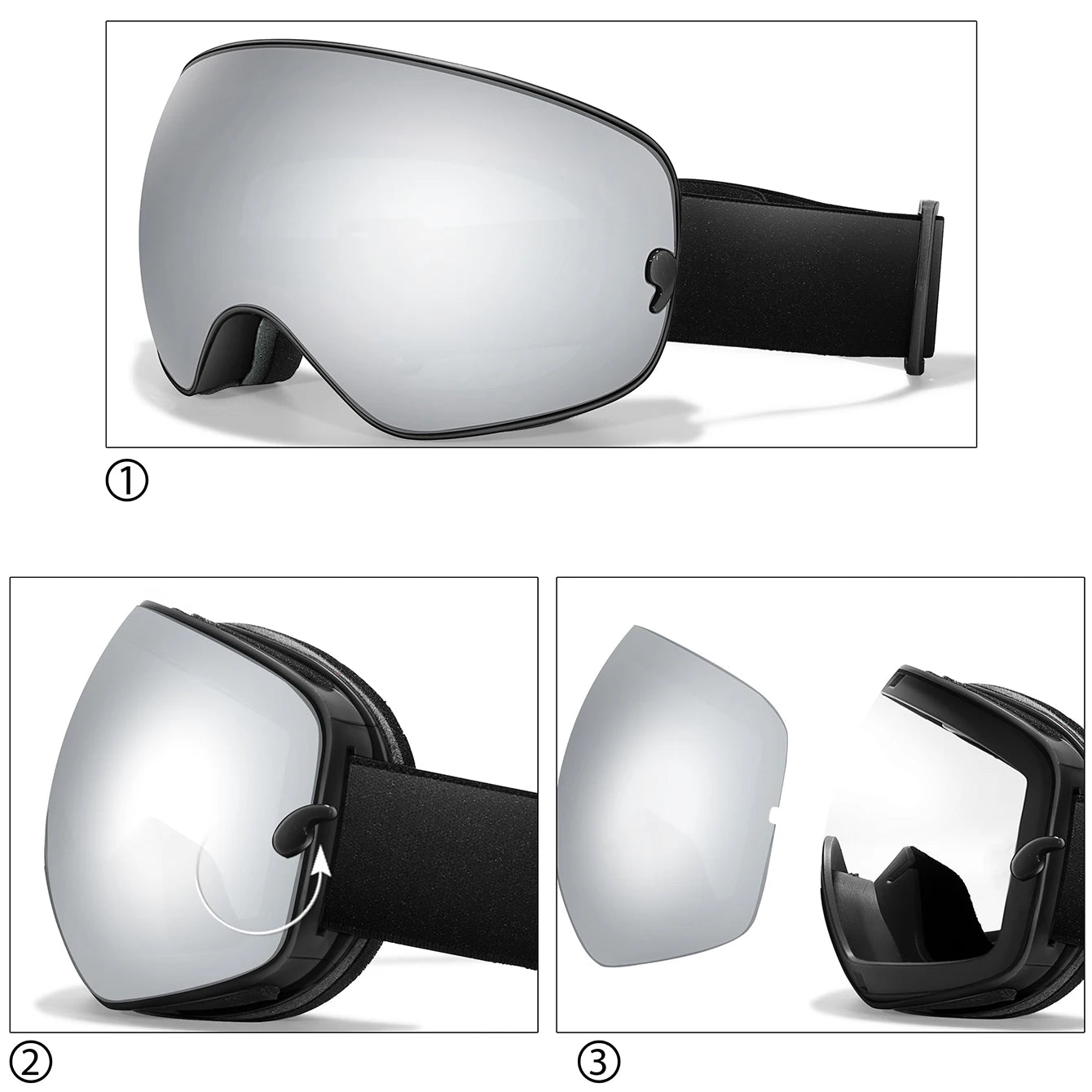 Ourdoor Sports Teen Men Women Ski Goggles-Anti-fog UV400 Eyewear, Christmas and New Year Gift, Free Black Lens and Optical Frame