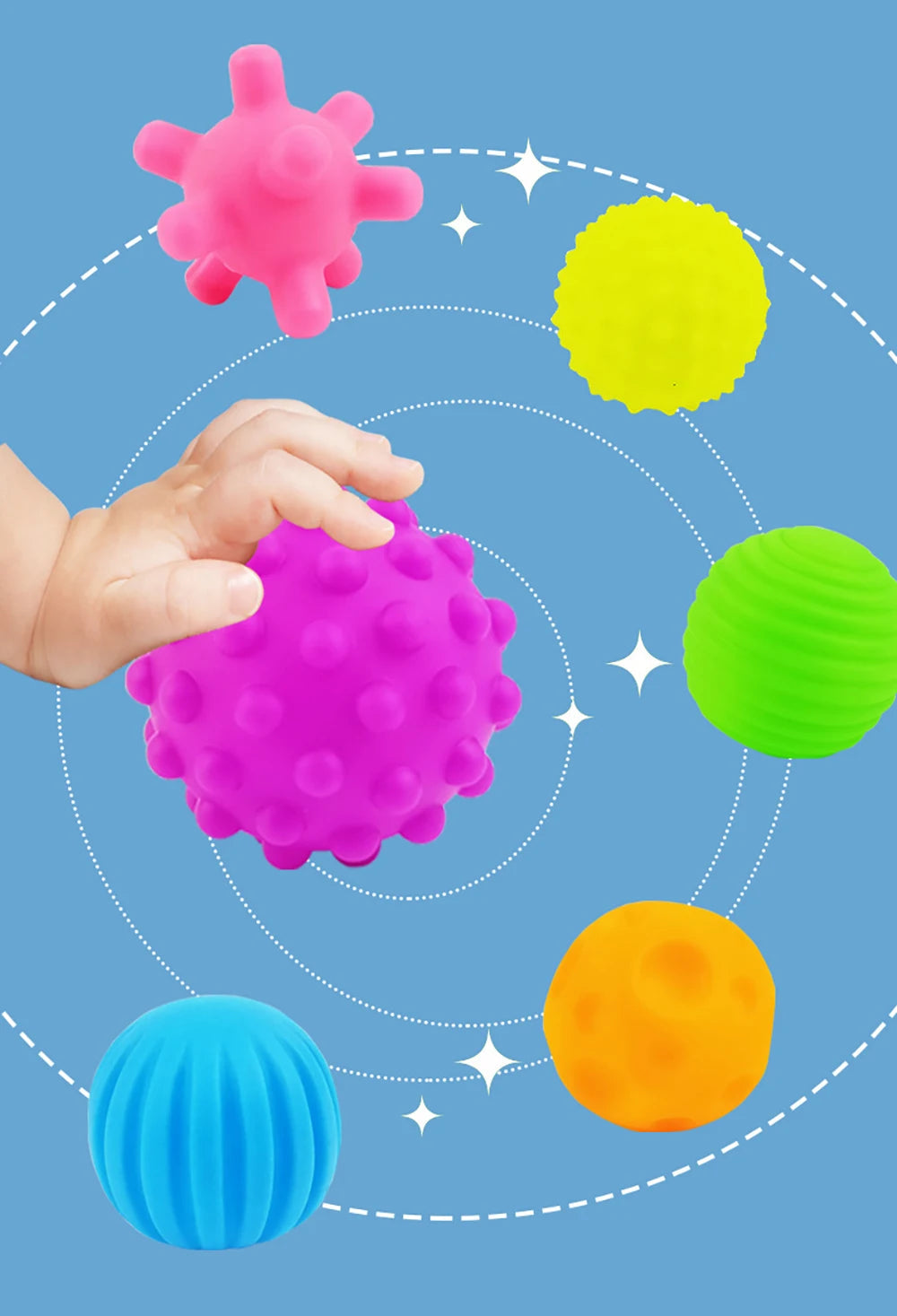 6Pcs Textured Multi Ball Set Develop Tactile Senses Toy Baby Touch Hand Ball Toys Training Ball Massage Soft Balls Kids Gifts ALPENZO
