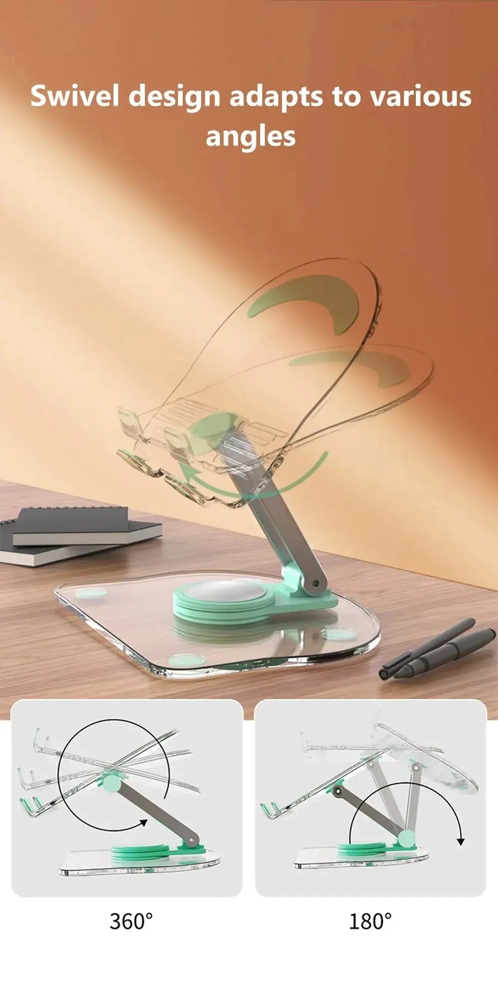 Transparent Rotating Stand Acrylic Plate Desktop Mobile Phone Tablet Universal Live Folding Adjustment Computer Support Stand - ALPENZO