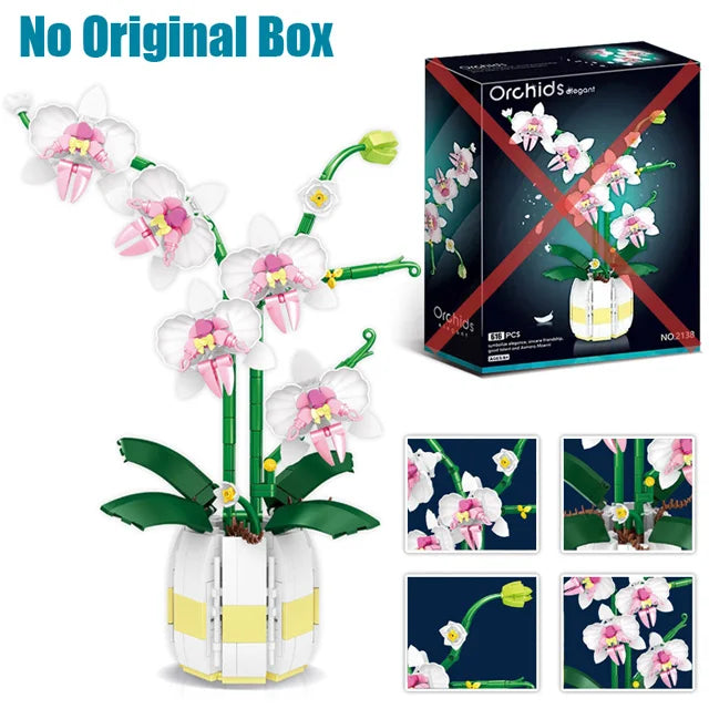 Orchid Flowers Building Blocks Bonsai Plant Model Bricks Bouquet Flower Blocks Creative Romantic Home Decoration Kids Toys Gifts ALPENZO
