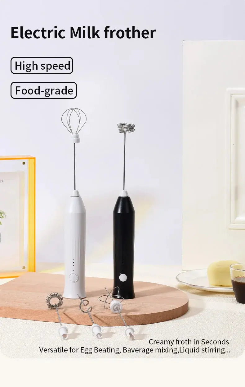 Wireless Milk Frother Electric Type-C Handheld Blender Stainless Steel Mini Coffee Maker Whisk Mixer For Coffee Cappuccino Cream - ALPENZO