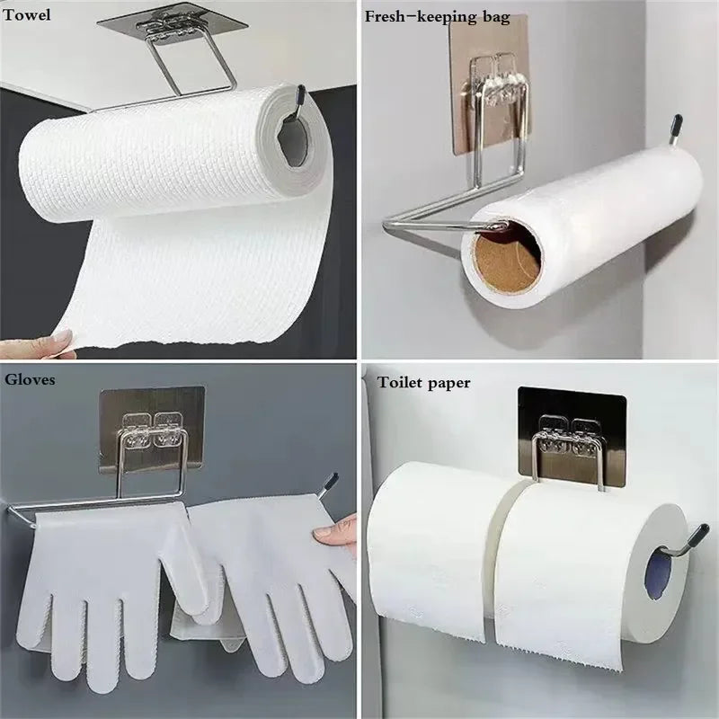 Kitchen paper towel stand glue toilet rack towel, hang tissue dispenser roll napkin cabinet storage accessories, 2 pieces - ALPENZO