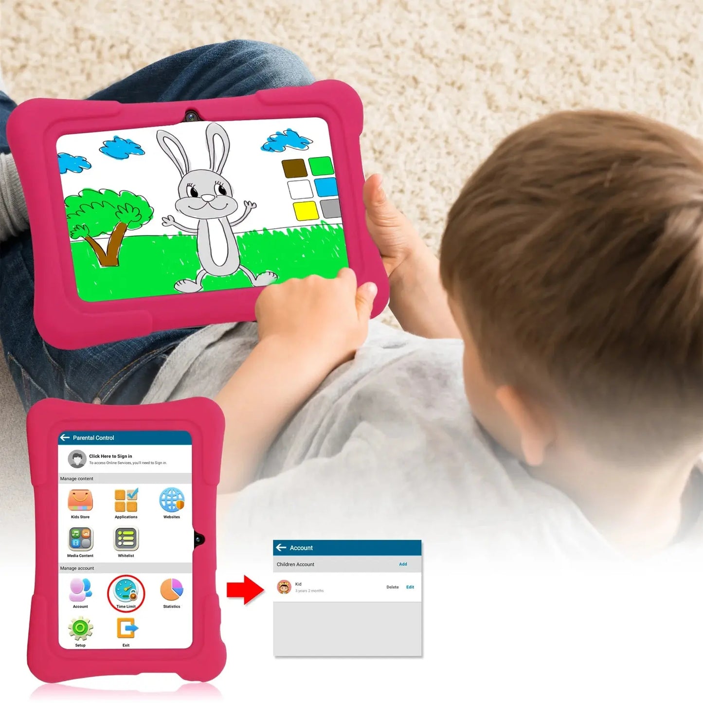 PRITOM 7 Inch Kids Tablet Quad Core Android 10 32GB WiFi Bluetooth Educational Software Installed - ALPENZO