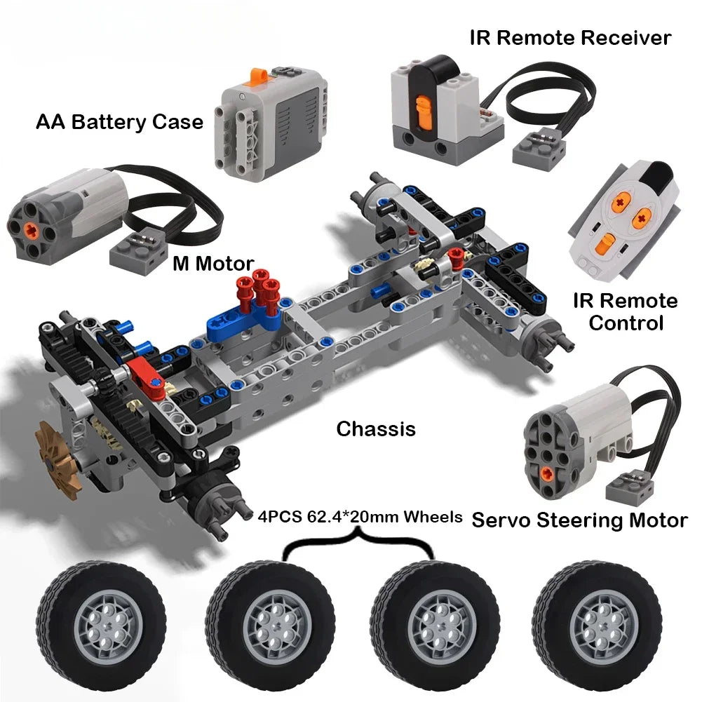 4WD RC Car Chassis Electric Set Four-Wheel Drive Technical Chassis Bricks IR Remote Reciever MOC Building Blocks for legoeds ALPENZO
