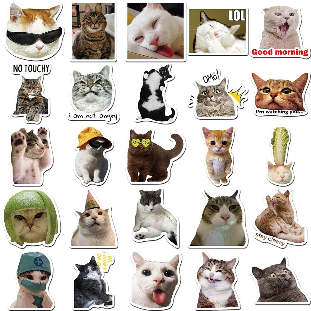 10/30/50pcs Kawaii Cat Meme Stickers Graffiti Notebook Luggage Laptop Phone Stationery Cute Cartoon Decals DIY Waterproof Toys ALPENZO