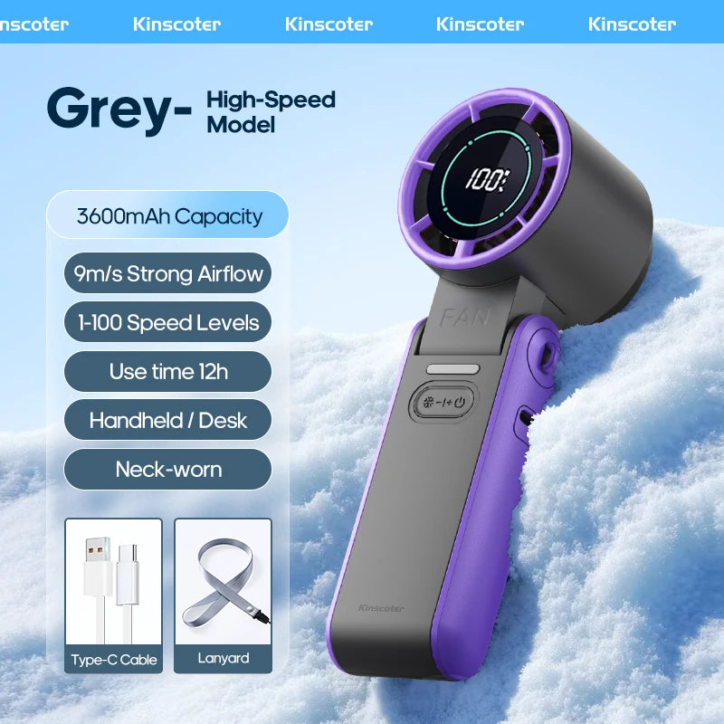 KINSCOTER Outdoor Foldable Portable Handheld Fan Mini Cooling Rechargeable 3600mAh 100-level Free Control High Speed Turbo Fan ALPENZO