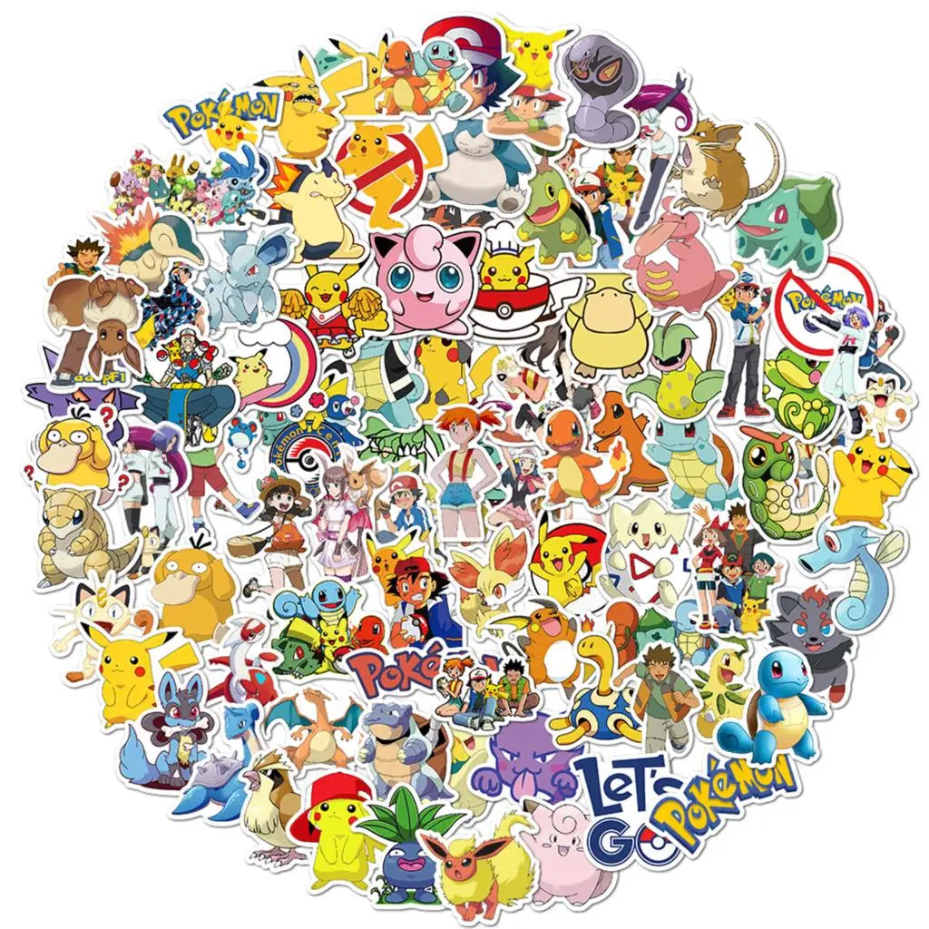 50/100Pcs Pokemon Stickers Kawaii Pikachu Skateboard Bicycle Guitar Laptop Kids Waterproof Stiker Toys ALPENZO