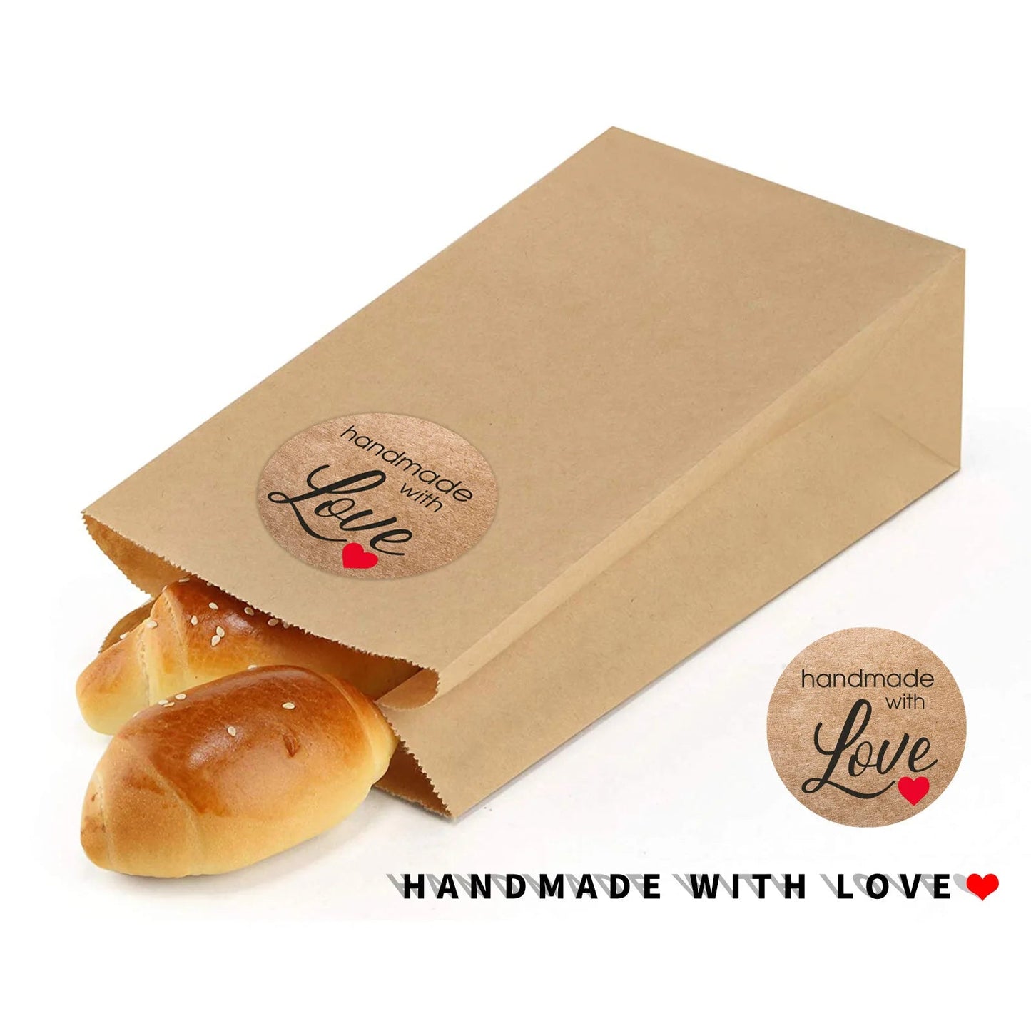 100-500pcs 1inch Vintage Kraft Paper Handmade With Love Stickers for Package Thank You Stationery Adhesive Labels Baking Seals ALPENZO