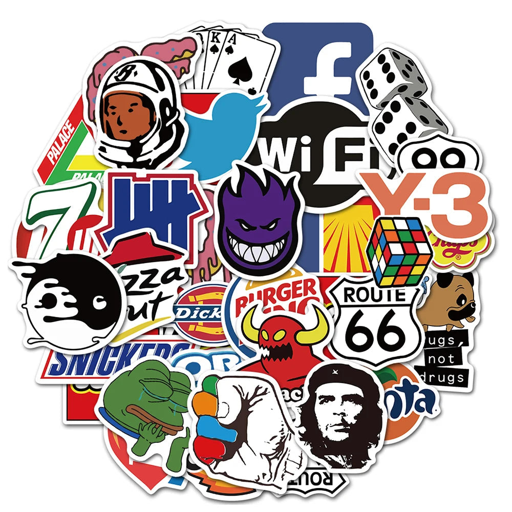 10/30/50/100Pcs Cool Fashion Brand Logo Stickers DIY Skateboard Laptop Luggage Bike Motorcycle Phone Car Cool Sticker Decal Toys ALPENZO